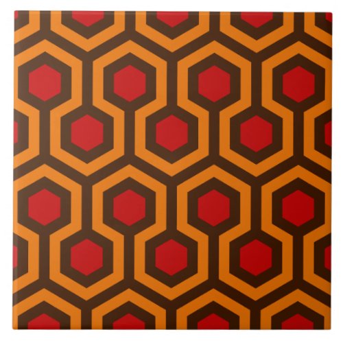 Retro 1970s Orange Red Abstract Pattern Room 237 Ceramic Tile
