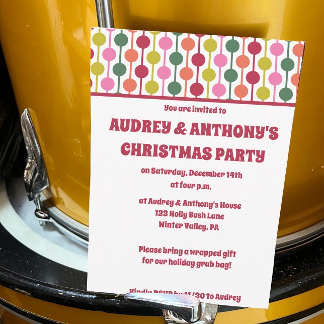 Retro 1970s Pattern Custom Christmas Party Invitation (Creator Uploaded)