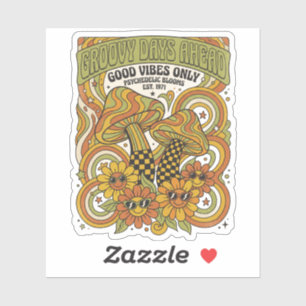 Retro 1970s Psychedelic Design with Mushrooms Sticker