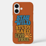 Retro 1970s Stay Wild, Study Hard, Live Free  iPhone 16 Case