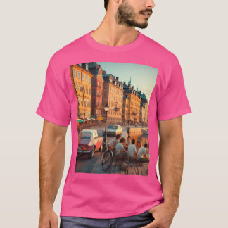 Retro 1970S Stockholm Ai Artwork Colorful Streets T-Shirt