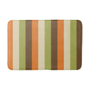 Retro 1970s Stripes Green, Orange, Brown, Cream Bath Mat
