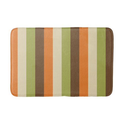 Retro 1970s Stripes Green Orange Brown Cream Bath Mat