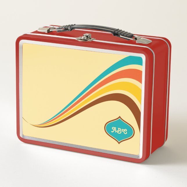 Retro 1970's Stripes Monogram Metal Lunch Box (Front)