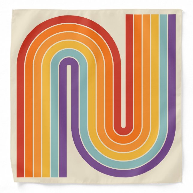 Retro 1970s Style Arched Stripes Geometric Pattern Bandana (Front)