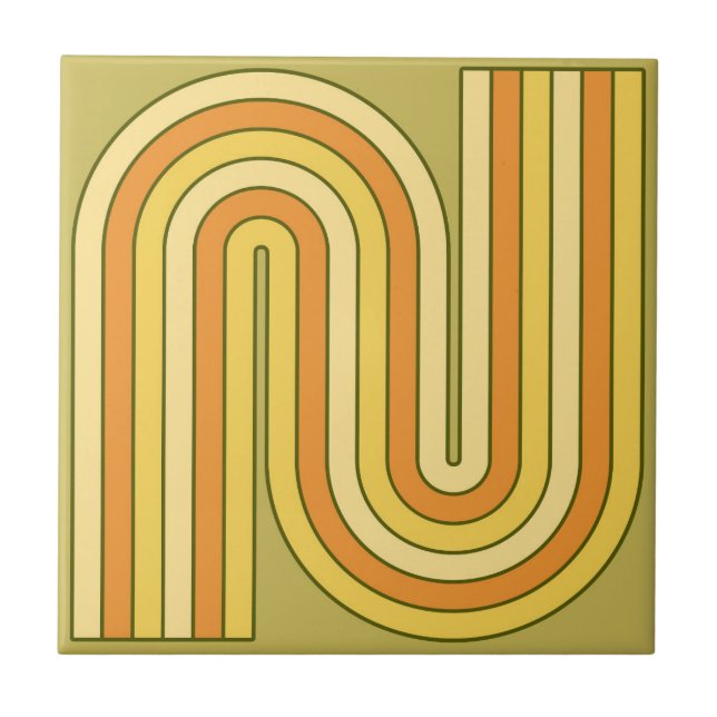 Retro 1970s Style Arched Stripes Geometric Pattern Ceramic Tile (Front)
