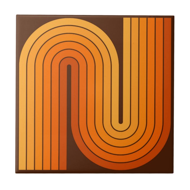 Retro 1970s Style Arched Stripes Geometric Pattern Ceramic Tile (Front)