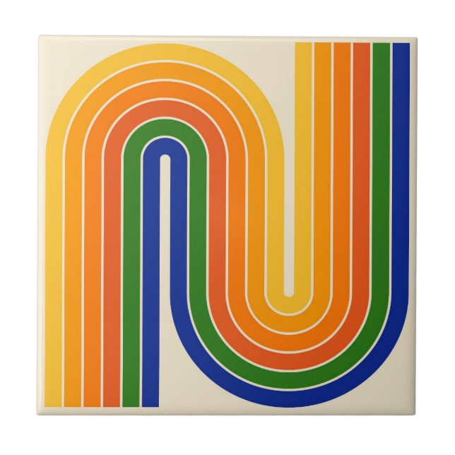 Retro 1970s Style Arched Stripes Geometric Pattern Ceramic Tile (Front)