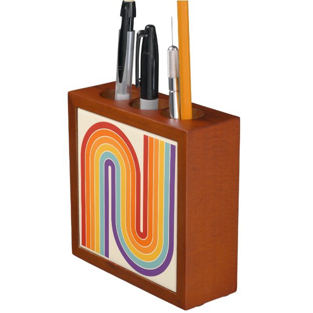 Retro 1970s Style Arched Stripes Geometric Pattern Desk Organizer (In Situ)