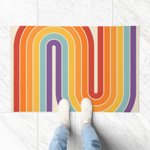 Retro 1970s Style Arched Stripes Geometric Pattern Doormat