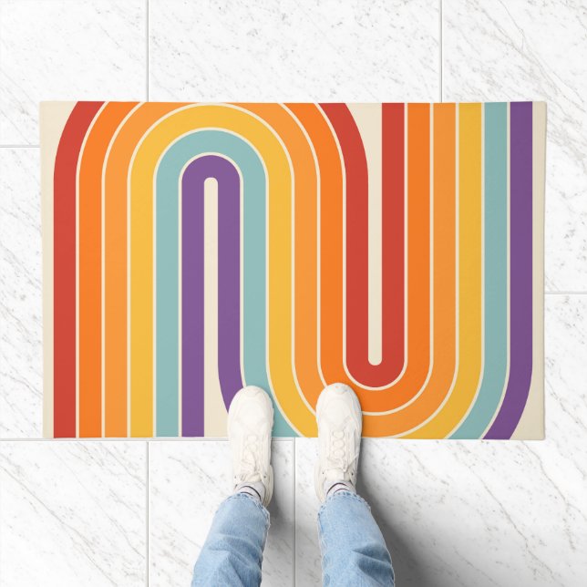 Retro 1970s Style Arched Stripes Geometric Pattern Doormat (Indoor)