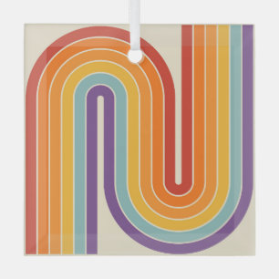 Retro 1970s Style Arched Stripes Geometric Pattern Glass Ornament
