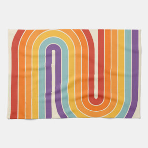 Retro 1970s Style Arched Stripes Geometric Pattern Kitchen Towel