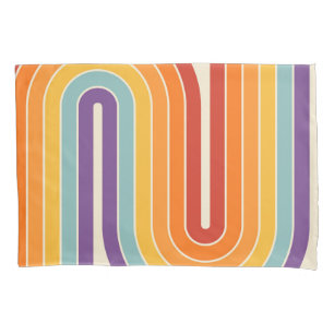 Retro 1970s Style Arched Stripes Geometric Pattern Pillow Case