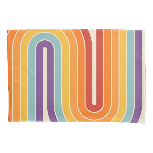 Retro 1970s Style Arched Stripes Geometric Pattern Pillow Case (Front-Left)