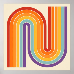 Retro 1970s Style Arched Stripes Geometric Pattern Poster