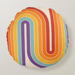 Retro 1970s Style Arched Stripes Geometric Pattern Round Pillow