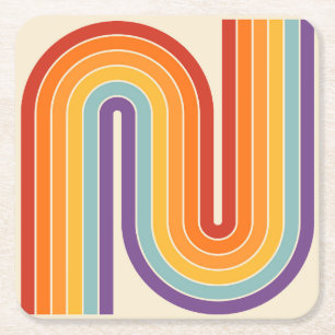 Retro 1970s Style Arched Stripes Geometric Pattern Square Paper Coaster