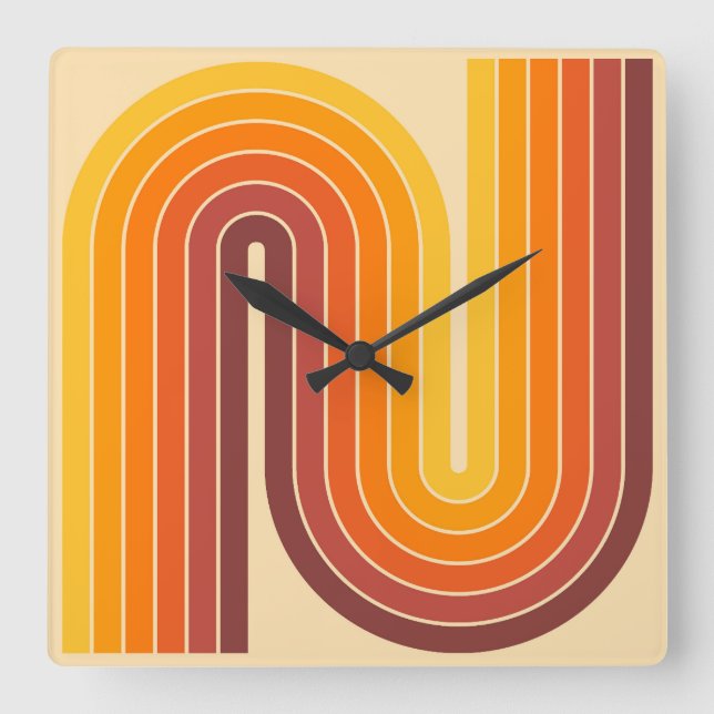 Retro 1970s Style Arched Stripes Geometric Pattern Square Wall Clock (Front)