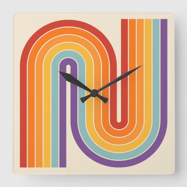 Retro 1970s Style Arched Stripes Geometric Pattern Square Wall Clock (Front)
