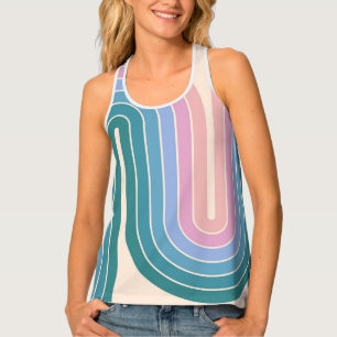 Retro 1970s Style Arched Stripes Geometric Pattern Tank Top