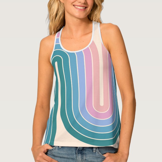 Retro 1970s Style Arched Stripes Geometric Pattern Tank Top (Front)