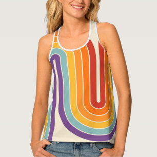 Retro 1970s Style Arched Stripes Geometric Pattern Tank Top