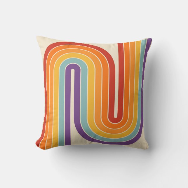 Retro 1970s Style Arched Stripes Geometric Pattern Throw Pillow (Front)
