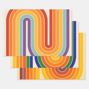 Retro 1970s Style Arched Stripes Geometric Pattern Wrapping Paper Sheets