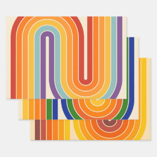 Retro 1970s Style Arched Stripes Geometric Pattern Wrapping Paper Sheets