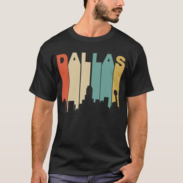 Retro 1970's Style Dallas Texas Skyline T-Shirt (Front)