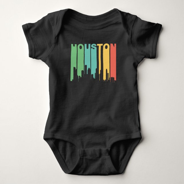 Retro 1970's Style Houston Texas Skyline Baby Bodysuit (Front)