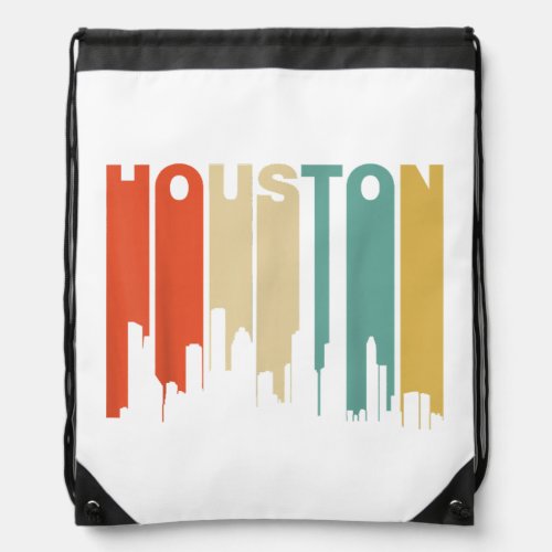 Retro 1970s Style Houston Texas Skyline  Drawstring Bag