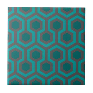 Retro 1970s Teal Turquoise Green Abstract Pattern Ceramic Tile