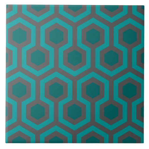 Retro 1970s Teal Turquoise Green Abstract Pattern Ceramic Tile