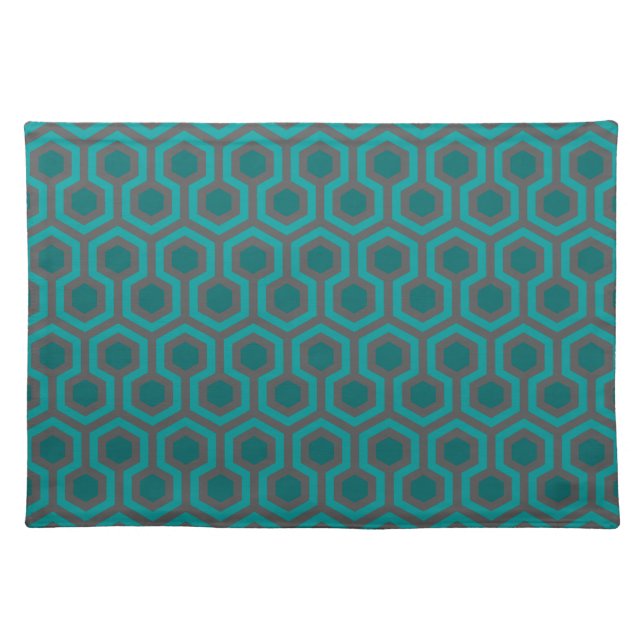 Retro 1970s Teal Turquoise Green Abstract Pattern Cloth Placemat (Front)