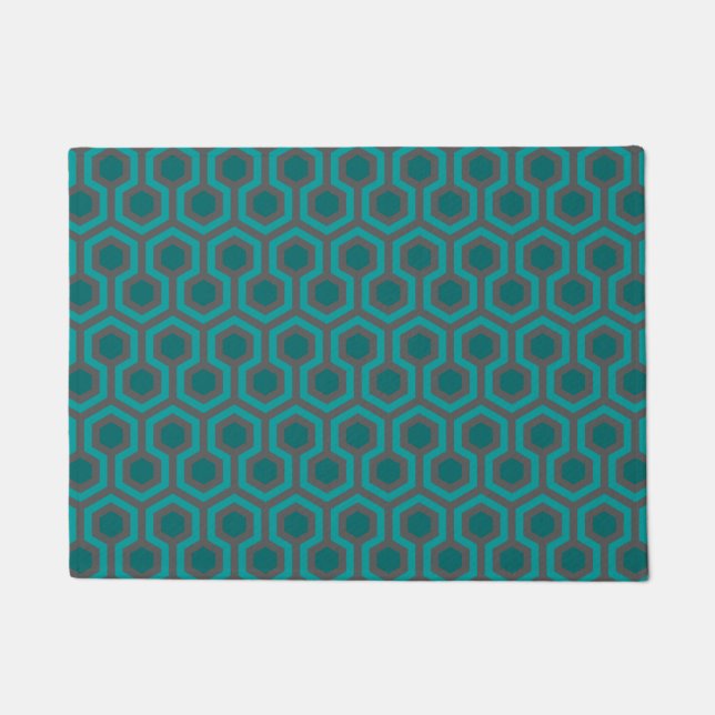 Retro 1970s Teal Turquoise Green Abstract Pattern Doormat (Front)