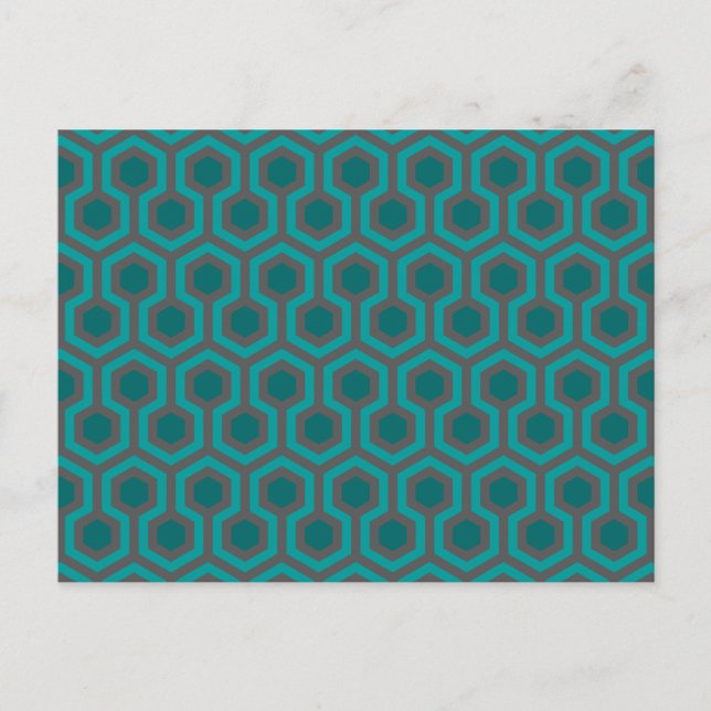 Retro 1970s Teal Turquoise Green Abstract Pattern Postcard (Front)
