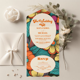 Retro 1970s Wedding All In One Invitation
