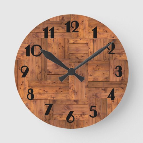 Retro 1975 Authentic Wood Parquet Pattern Round Clock