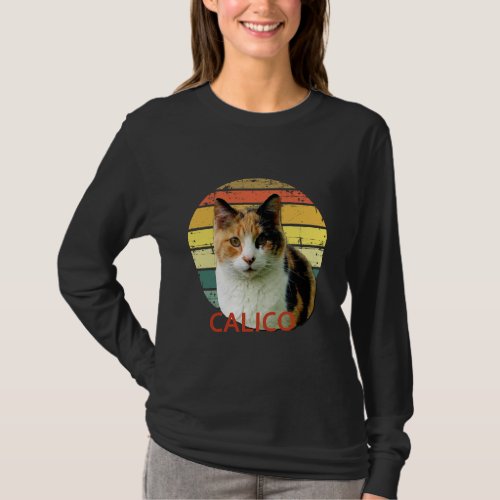 Retro 1980 Faded Sunset Calico Moggy Cat Art T_Shi T_Shirt