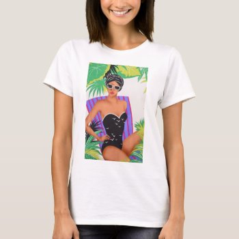 Retro 1980s Beach Girl Pin Up Style Art T-shirt by sequindreams at Zazzle