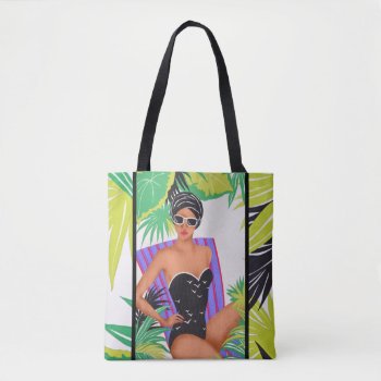 Retro 1980s Beach Girl Pin Up Style Art Tote Bag by sequindreams at Zazzle