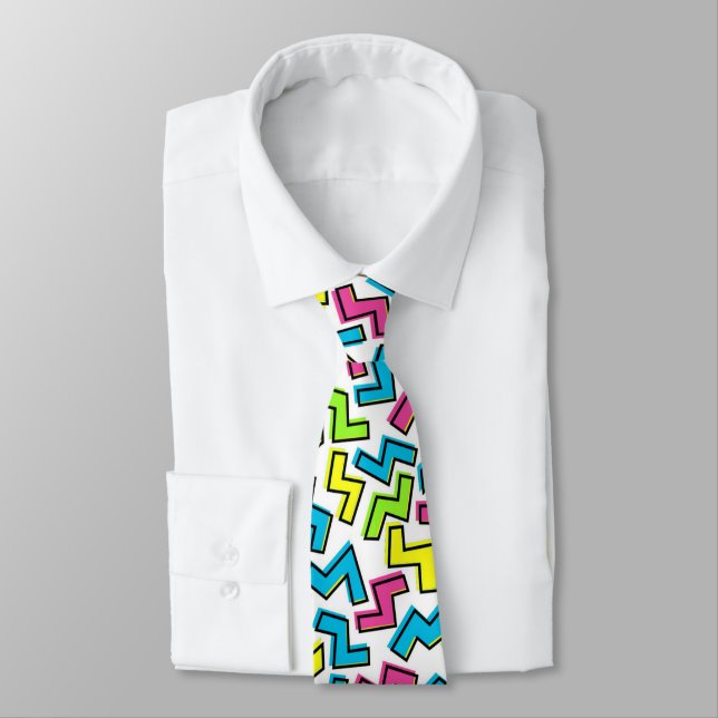 Retro 1980's Cool Cute 80s Memphis Pattern Neck Tie (Tied)