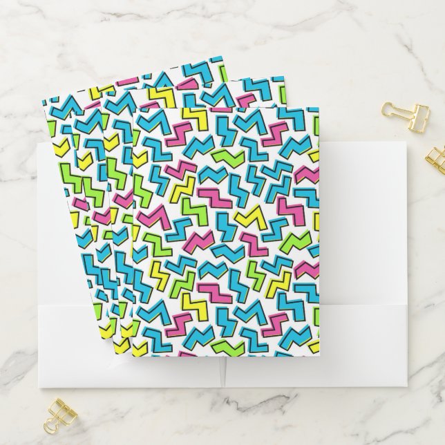 Retro 1980's Cool Cute 80s Memphis Pattern Pocket Folder (In Situ)