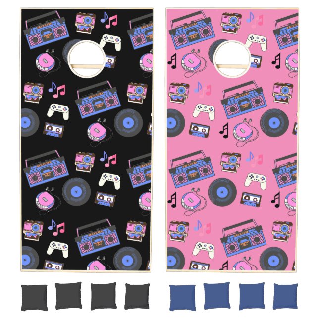 Retro 1980's Era Music Nostalgic Cornhole Set (Set)