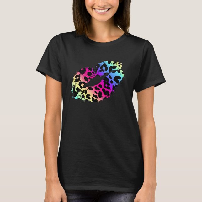 Retro 1980s Lipstick Kiss Leopard Gen X 80's Band  T-Shirt (Front)