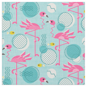 Retro 1980's Memphis Style Pink Flamingos Fabric