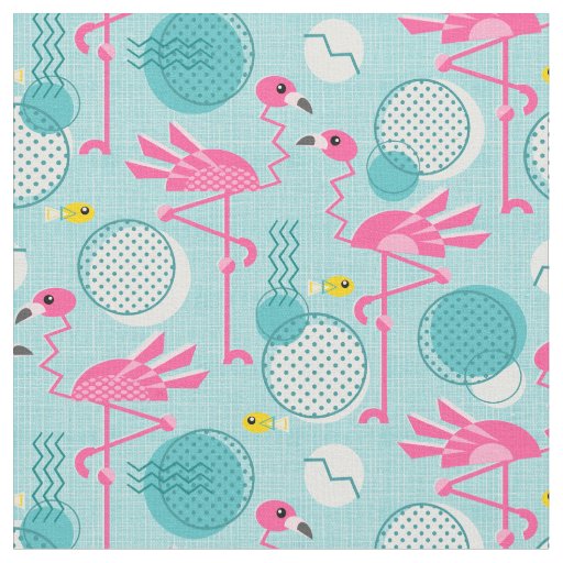 Retro 1980's Memphis Style Pink Flamingos Fabric