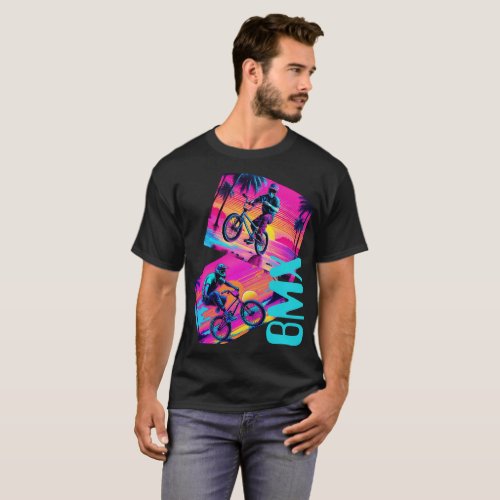 Retro 1980s style BMX freestyler on the beach at  T_Shirt